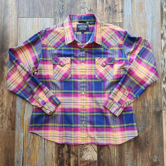 Panhandle Slim Rough Stock Jeweled Rhinestone Snap Western Shirt Plaid - Picture 3 of 10